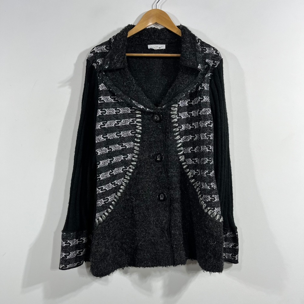 Keren Hart Whimsigoth Fairy Grunge Boho Cardigan Sweater Black Wool Mohair XL